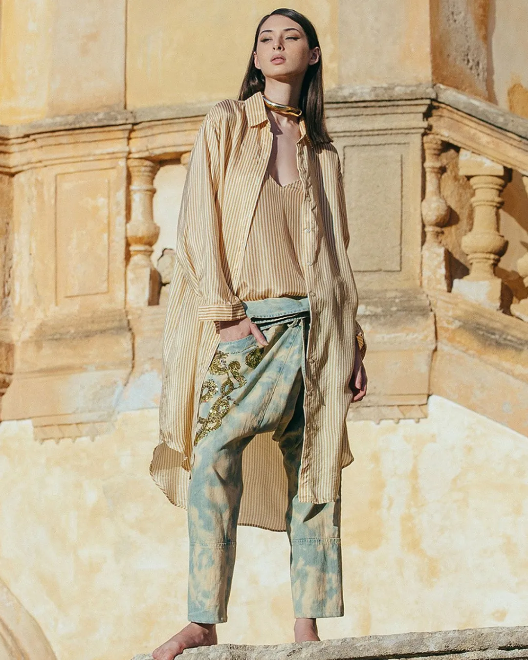 Robes & Jupes>Mes Demoiselles Paris Robe Hiva Caramel / Ecru